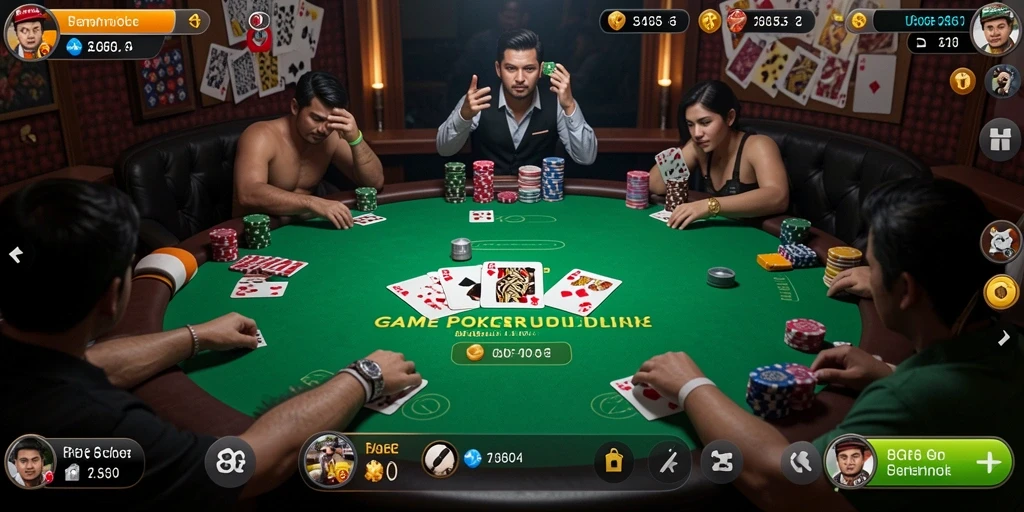 Tampilan gameplay menarik dari 8G8G dengan banyak pemain poker.