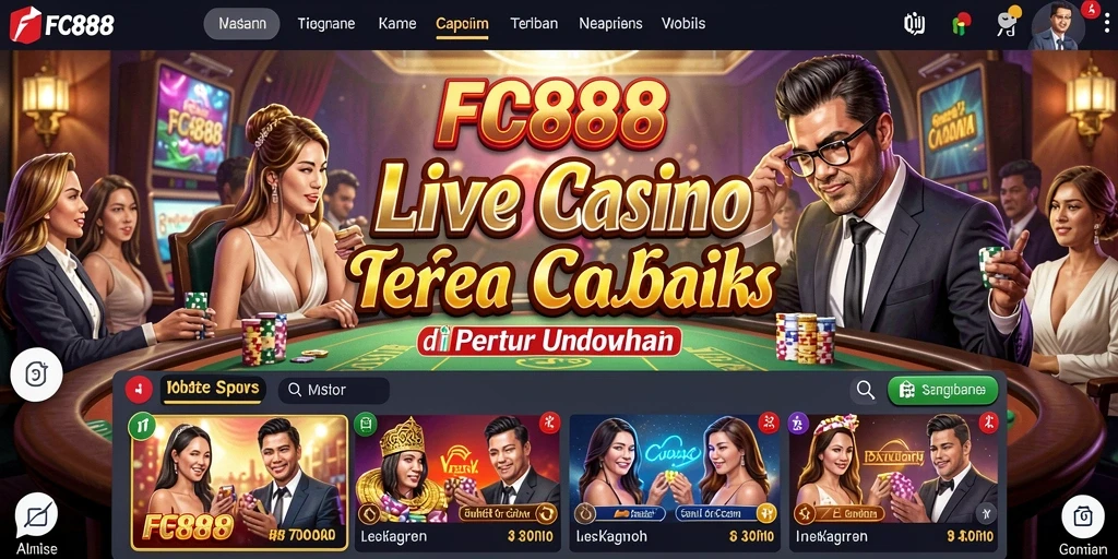 Tampilan utama FC888 menampilkan dealer live dan gameplay yang mengasyikkan.