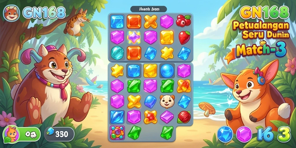 Gameplay GN168 yang seru dan penuh warna dalam kategori match-3.