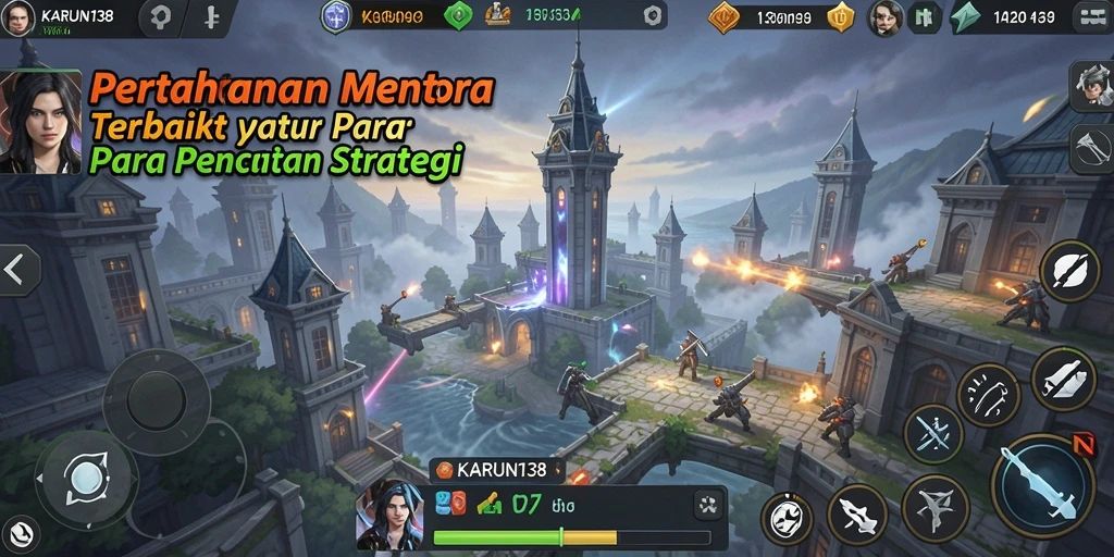 Screenshot utama KARUN138 yang menunjukkan aksi pertahanan menara yang seru.