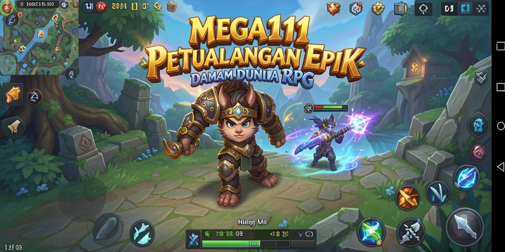 Screenshot gameplay MEGA111 menunjukkan aksi mendebarkan dalam pertempuran RPG.