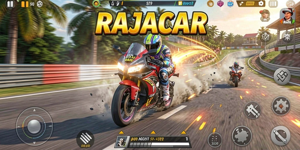 Tampilan gameplay RAJACAIR yang menegangkan di trek balapan.