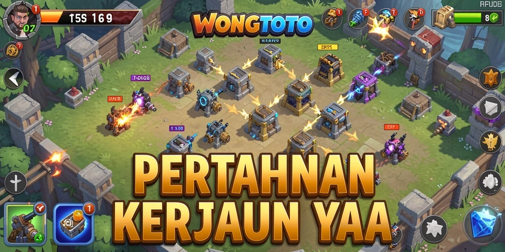 Tampilan gameplay seru dalam WONGTOTO saat melawan gelombang musuh.